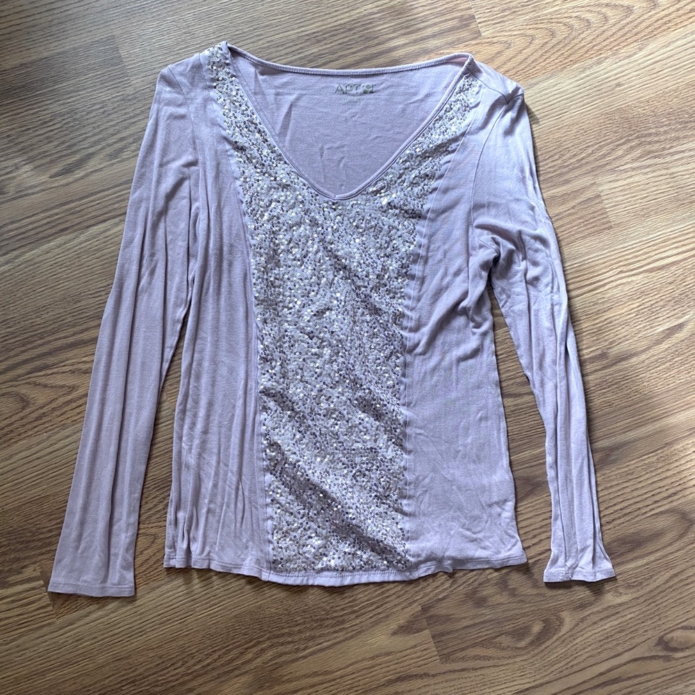 Light pink sequin long sleeve top